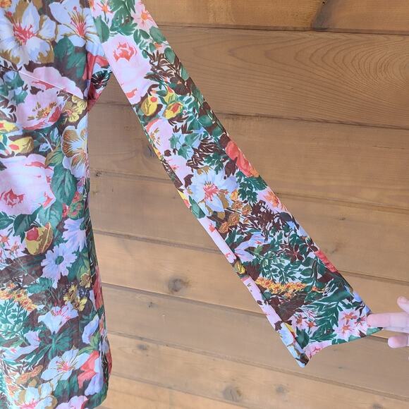 Vintage 60's Floral Vanity Fair Long Sleeve MCM Art Deco Blouse Shirt Top 12 - Picture 2 of 4